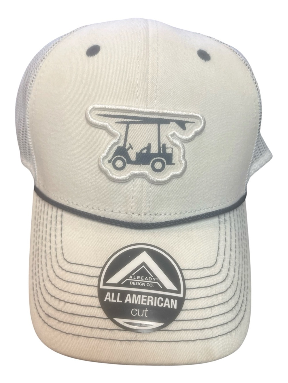 Cut White Baseball Cap - Golf Cart Patch